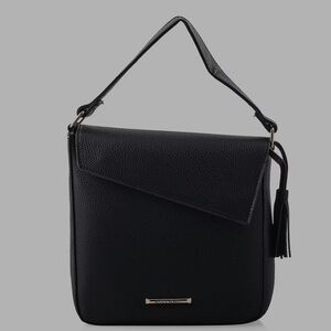 Alexis Bendel Black Faux Leather Asymmetric Flap Shoulder Bag